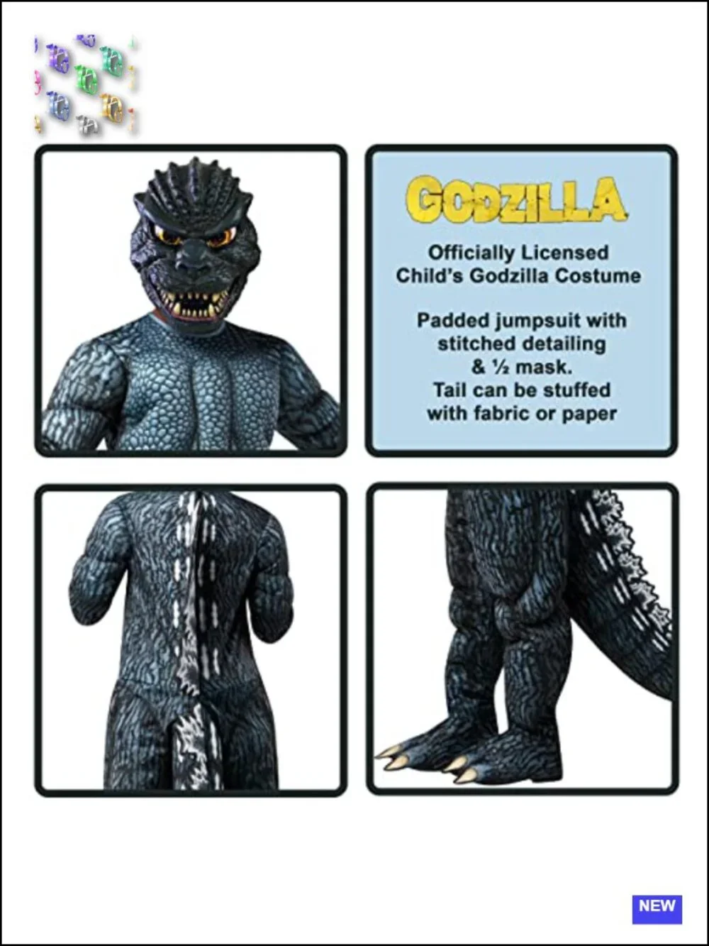 Godzilla Boys Costume Large Jumpsuit Tail Mask Halloween Cosplay
